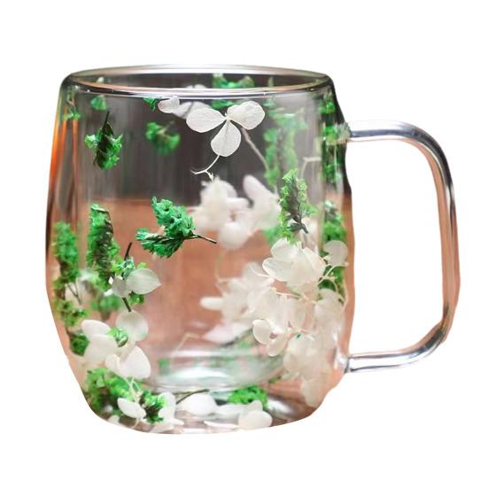 Double-Wall Glass Mug 350ml Heat-Resistant Flower Coffee Tea Cup Insulated Cup for Hot Cold