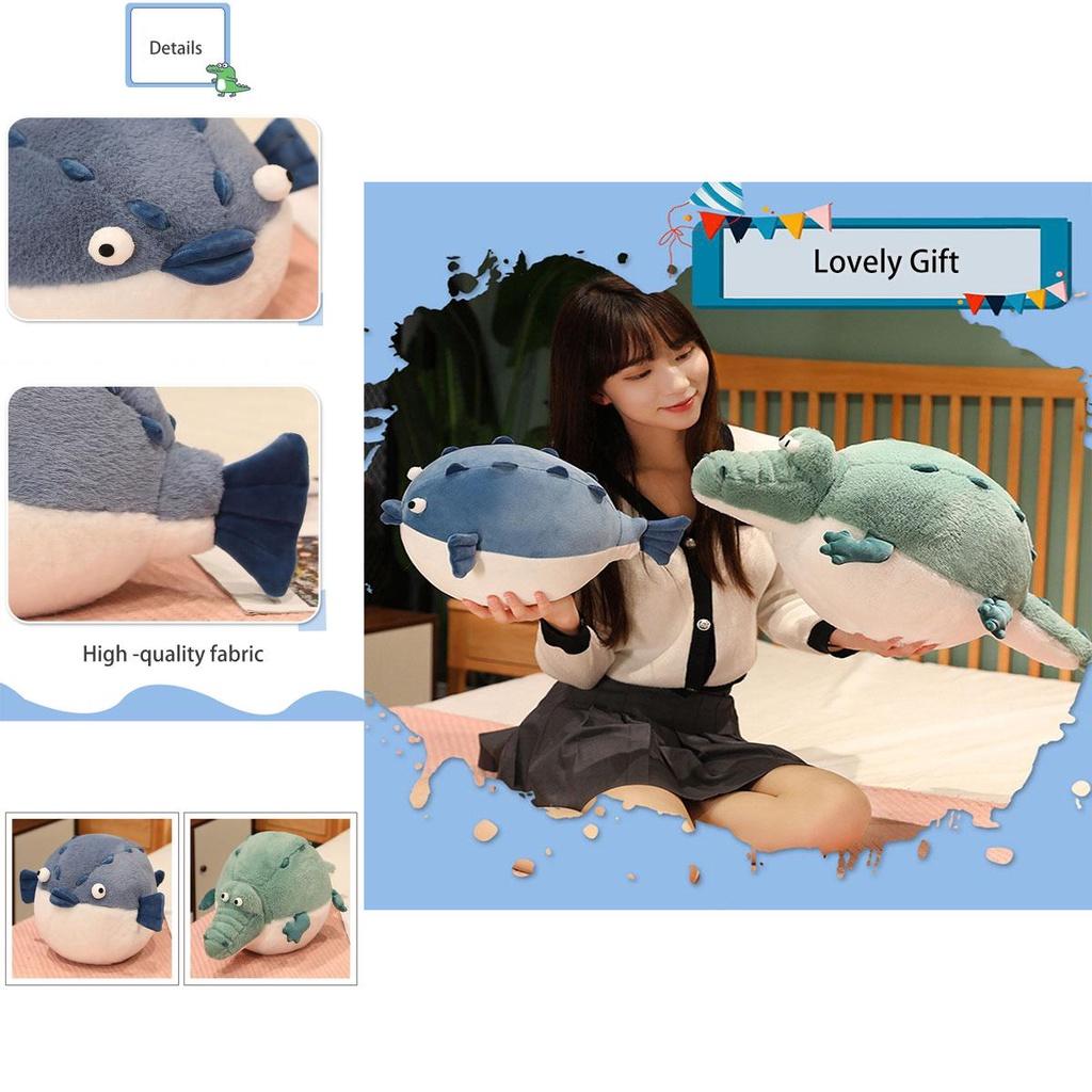 Kulatá a baculatá říční ryba puffer krokodýl plyšová hračka polštář na spaní plyšové zvířátko panenka