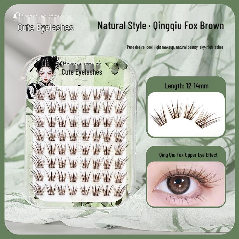 Adhesive-Free Qingqiu Tuoshan Fox Eyelashes: Thick, Natural Black-Brown Chinese Style