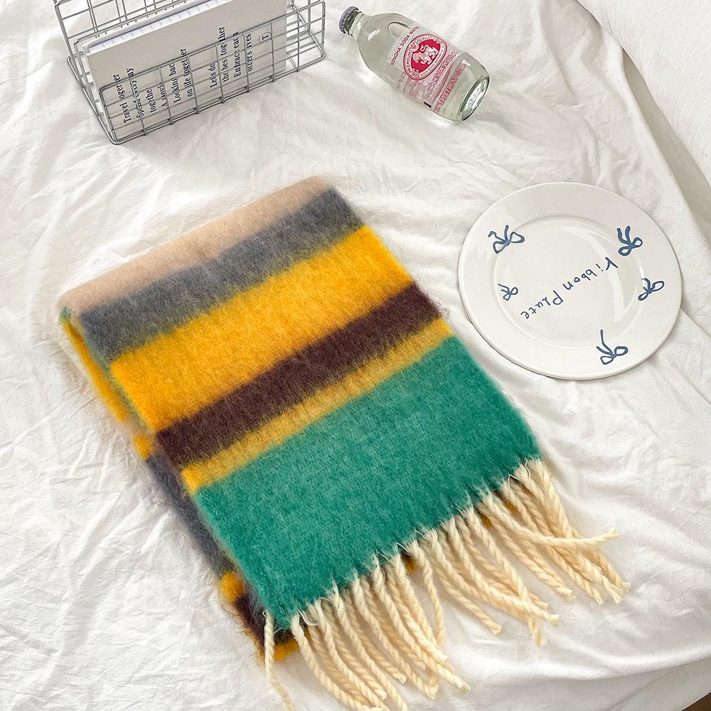 New Rainbow Winter Thickened Warm Scarf For Children Girls Student New Patchwork Color Tassel Scarves Soft Shawl Wrap Shawls