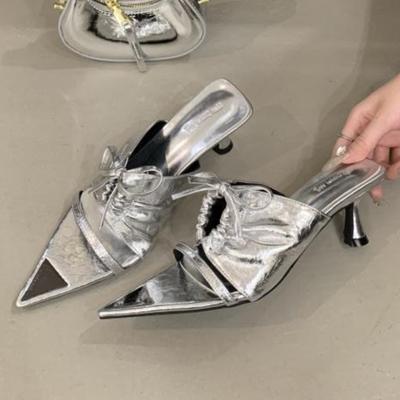 Fashion Elegant Butterfly-knot Brand Designer Slippers Women Fashion Pointed Toe Narrow Band Slide Sandals Sexy Open Toe Dress Shoes