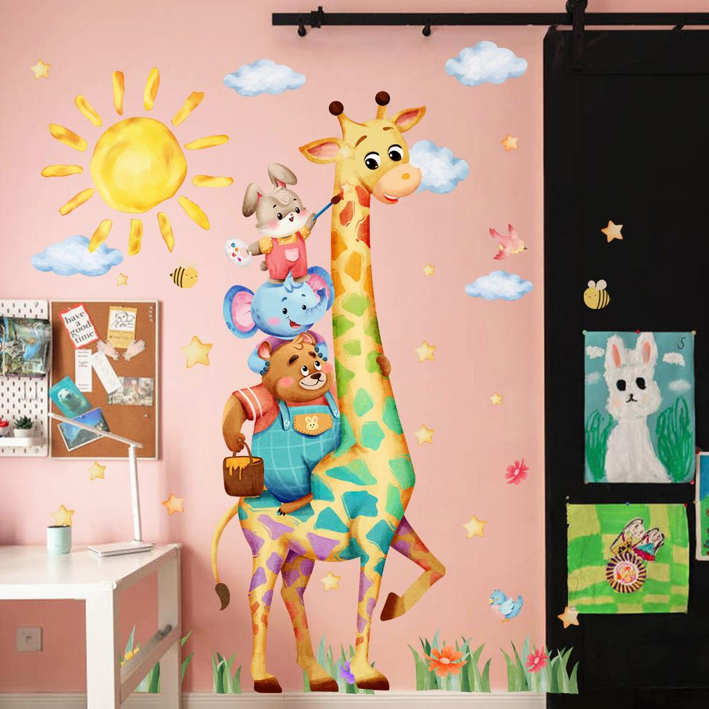 Cartoon Giraffe Sun Cloud Star Wall Sticker Home Decoration Self-adhesive Decals