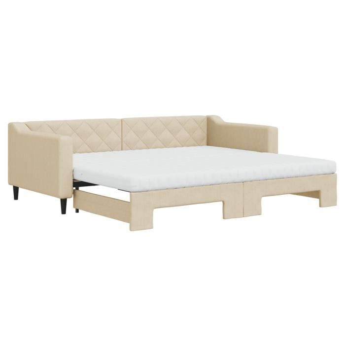 VidaXL Daybed with Trundle and Mattress Cream 90x200 Cm Fabric 3197448