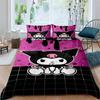 3D Printed Kuromi Cartoon Three-piece Bedding Set, Duvet Cover Set, Includes Pillowcases, No Filling.