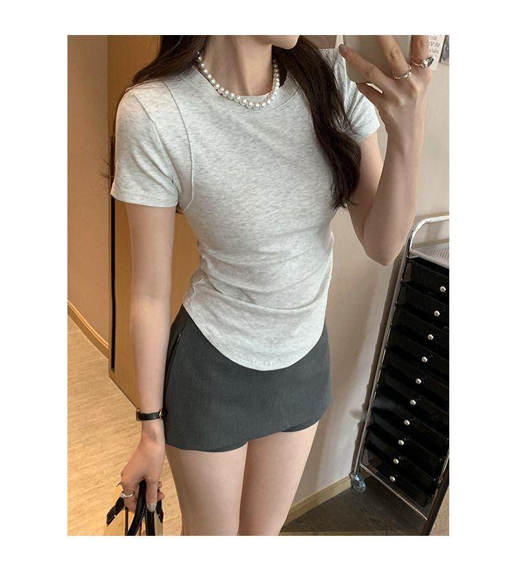 Women's Slim-Fit Black Fishbone Straight-Shoulder T-Shirt – 92% Cotton, 8% Spandex Summer Top