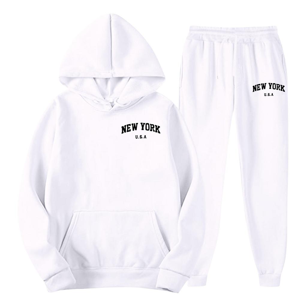 Men's Spring and Autumn Solid Color Suit Hooded Sweater Suit Trend Casual Sports Two-piece Suit