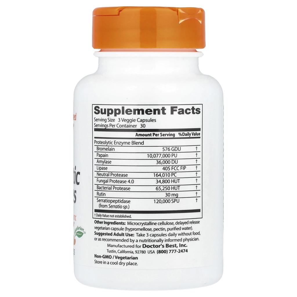 Doctor's Best Proteolytiske enzymer, Veggkapsler med forsinket frigjøring, 90