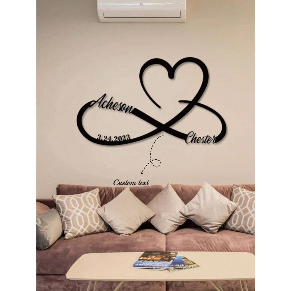 Custom Infinity Heart Metal Sign, Personalized Name Date, Wedding Decor, Iron Art Jewelry, Couples Love Gift Anniversary Logo