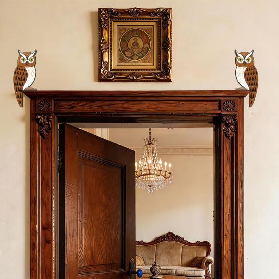 1 Pair Owl Wooden Door Frame Decoration Cute Owl Window Corner Wall Art Rustic Farmhouse Door Topper for Home Bathroom Bedroom Office