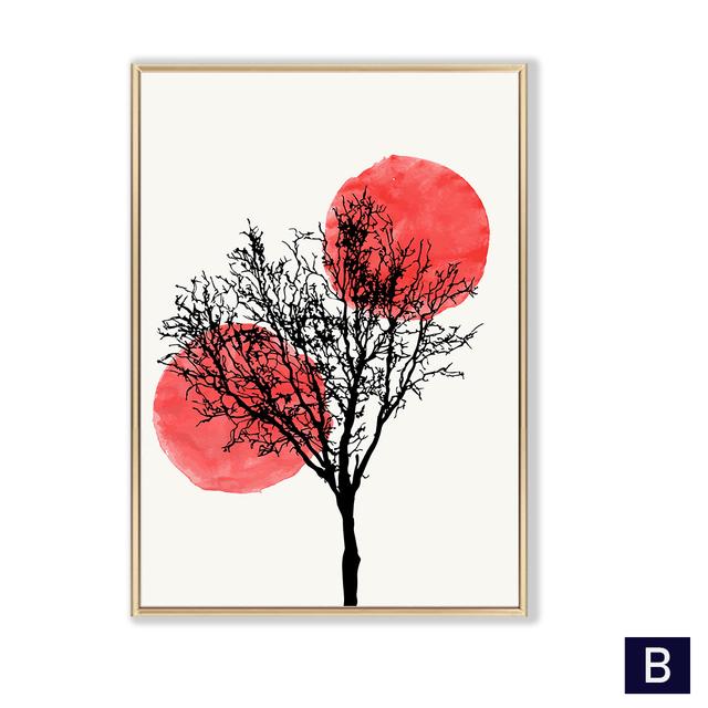 Abstract Red Sun Canvas Art Wall Painting Aesthetic Posters and Prints Nordic Tree Landscape Wall Pictures for Living Room Decor