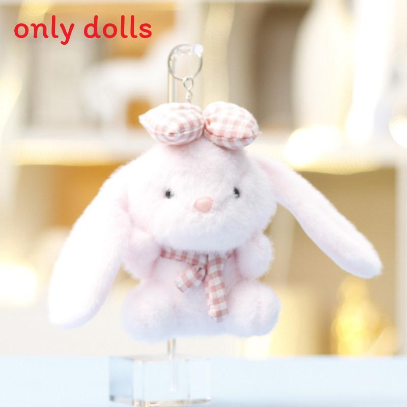 

Plush Rabbit Keychain With Checkered Bowknots And Necklaces Decor For Girls Gift And Bag Decoration розовый