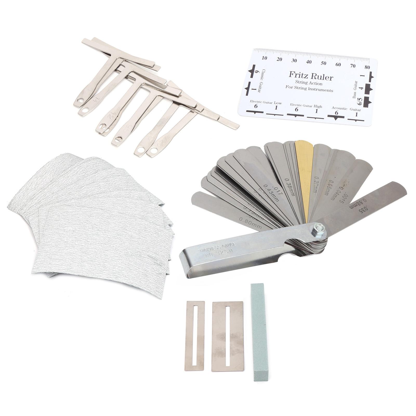 Kit de réparation de guitare professionnel Jauge de rayon Règle Papier de verre Ensemble d'outils de meulage pour Ukulélé Basse Entretien de guitare