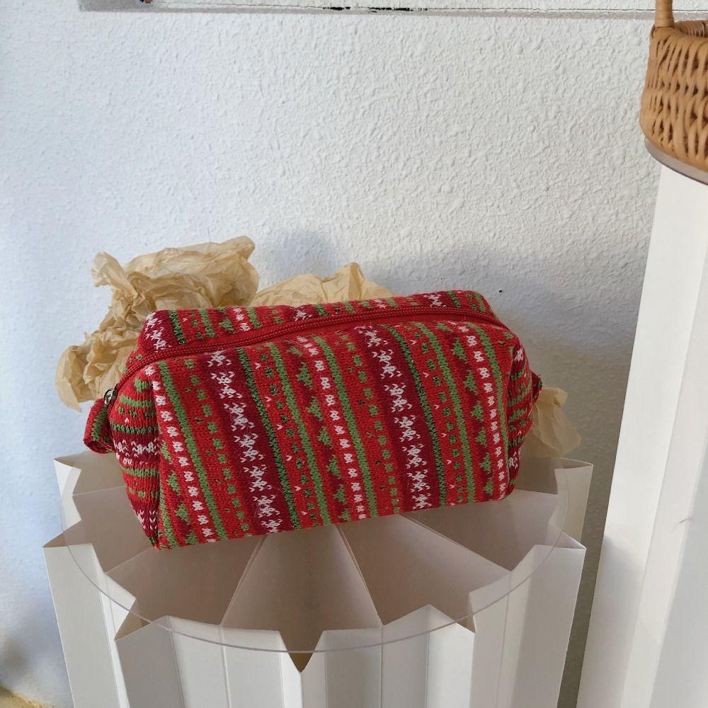 Dirt-proof Christmas Pencil Case Knitted Fabric Knitting Pen Bag  Toiletry Makeup Brushes