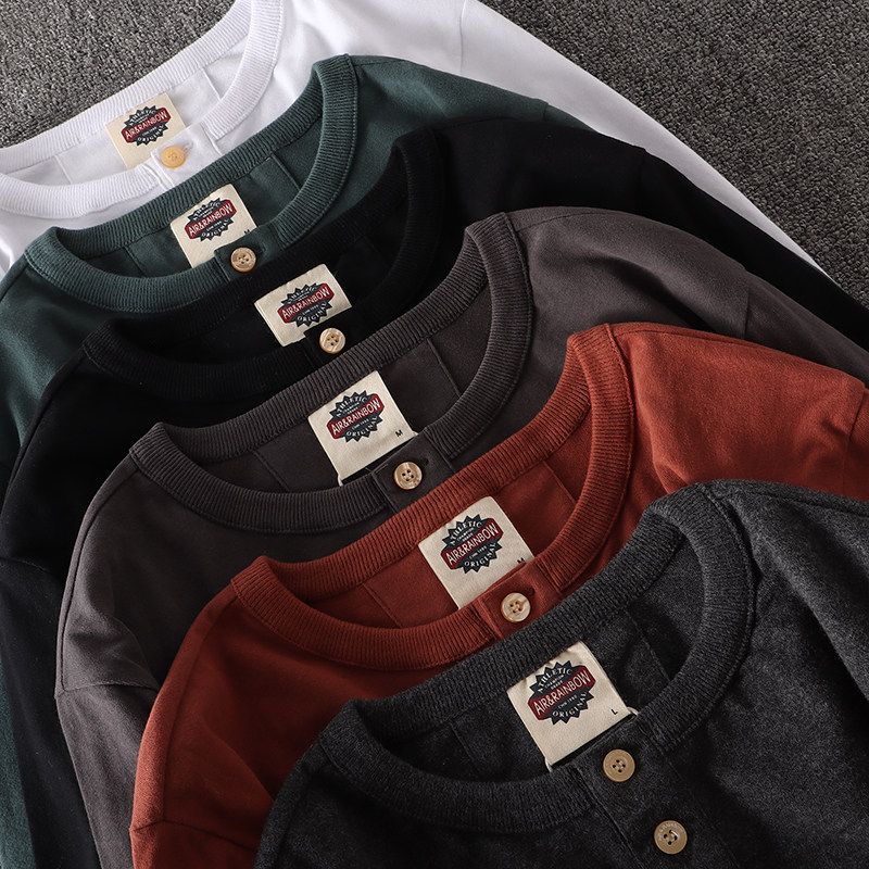 Big Brand Goods ~ Export Label Cutting Factory Direct Sales Fall Winter Men Long-T-Shirt Pure Cotton OEM Goods Tail Goods Bottoming Shirt Fashion