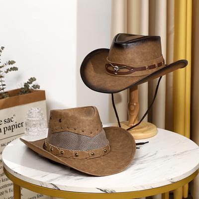 Leather American Western Cowboy Hat Sun Hat Outdoor Prairie Riding Hat Beach