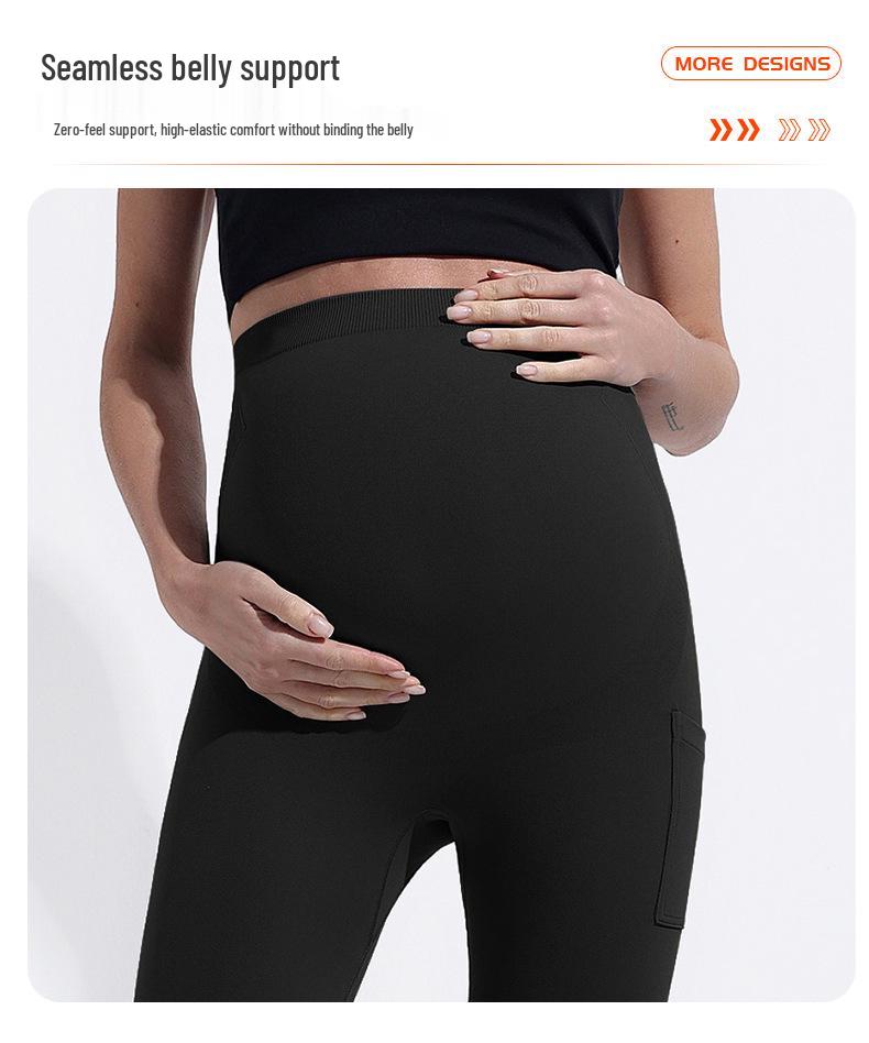 Women's Seamless Maternity Yoga Pants with Pockets - Nine-Point, Hip-Lifting, Slimming Leggings