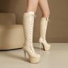 Schnürstiefel Hohe Stiefel Ritterstiefel Sexy Plateau-Stiefel Super Hoher Absatz Nachtclub-Stiefel 35-46