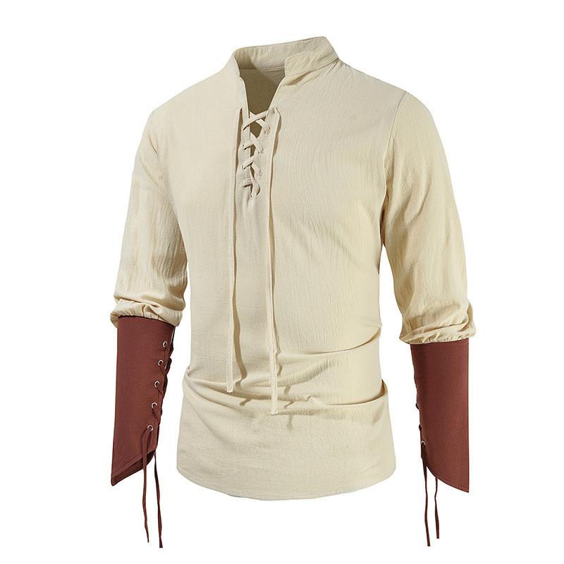 

Sleeve Cotton Long Shirt With Stand Collar Bandage Cuffs For Mens Casual Fashion S