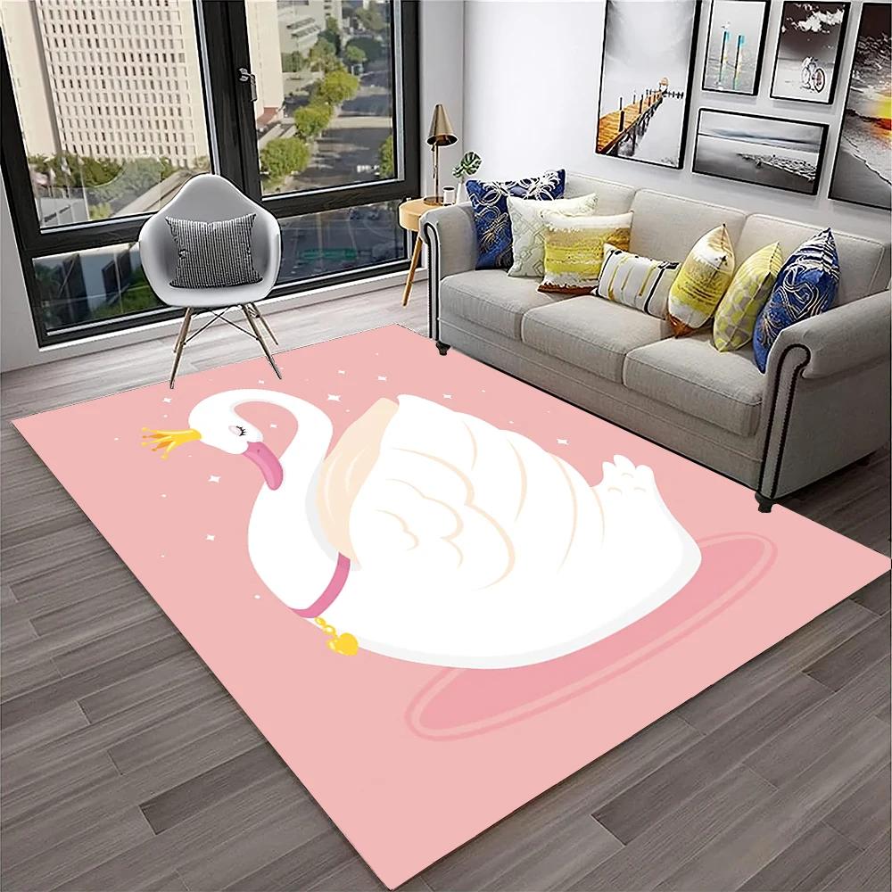 3D Cute Swan Princess Cartoon Cygnus Carpet Rug for Home Living Room Bedroom Sofa Doormat Decor,kids Area Rug Non-slip Floor Mat