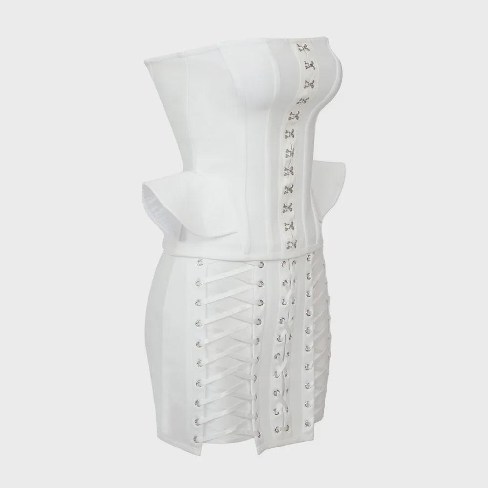 Women's Summer 2023 Corn Eyelet Tube Top & Shorts Two-Piece Set In White