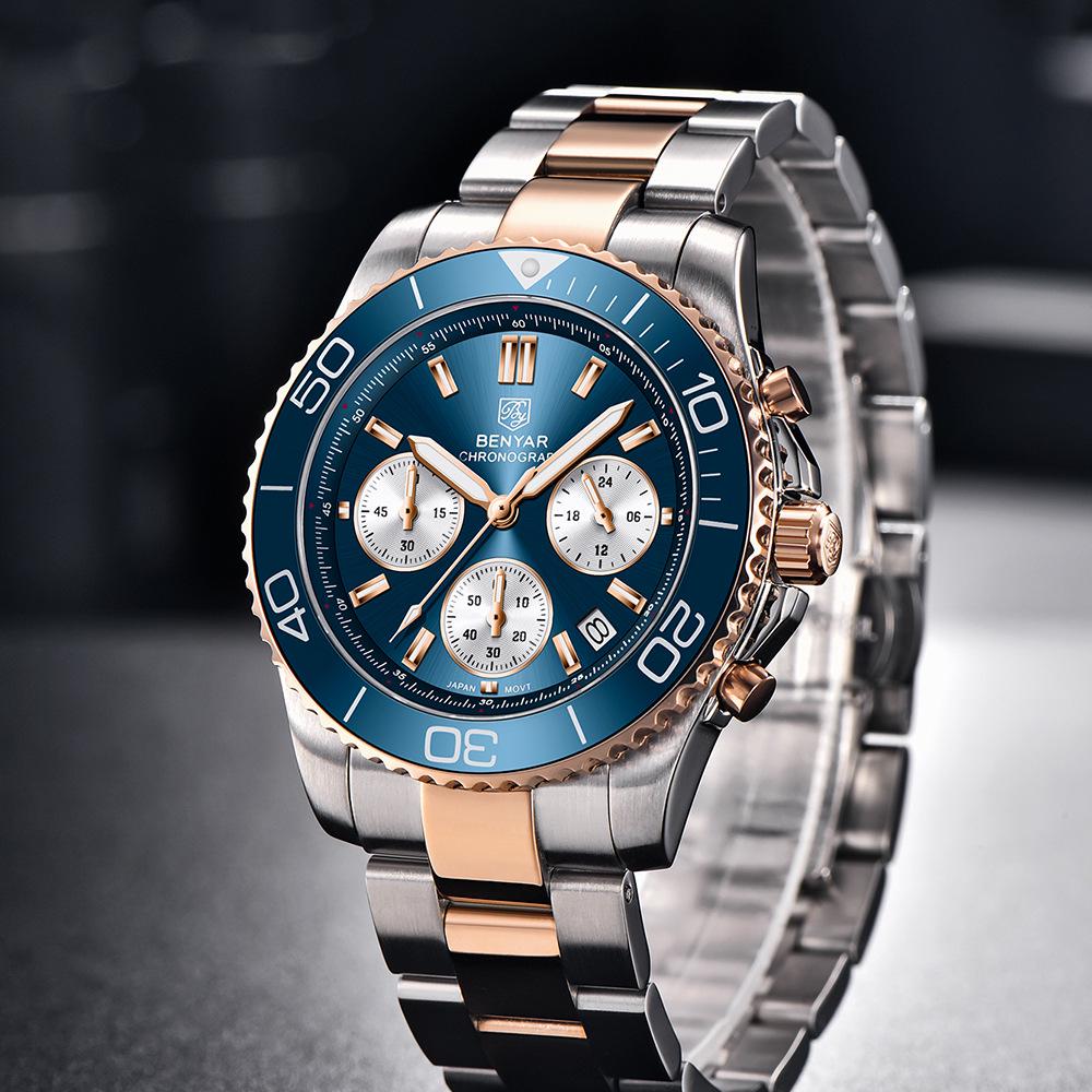 Benyar Men's Stainless Steel Multifunction Chronograph Watch - Luminous, Waterproof S002