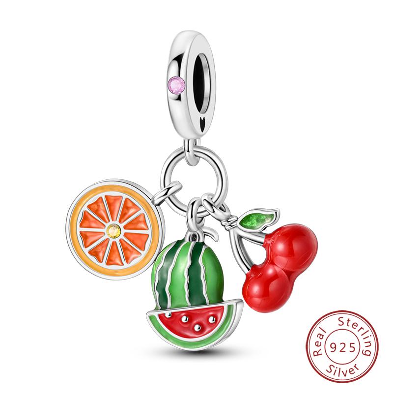 Fit Qikaola Original Bracelets Fashion Durian Cherry Watermelon Banana Fruit Copper Charms Beads Diy Birthday Jewelry Gifts