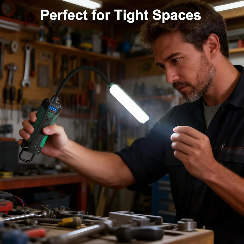 COB Work Light USB Rechargeable Led Work Light with 360° Swivel Hose Magnetic Hanging Hook for Camping Car Repair Emergency