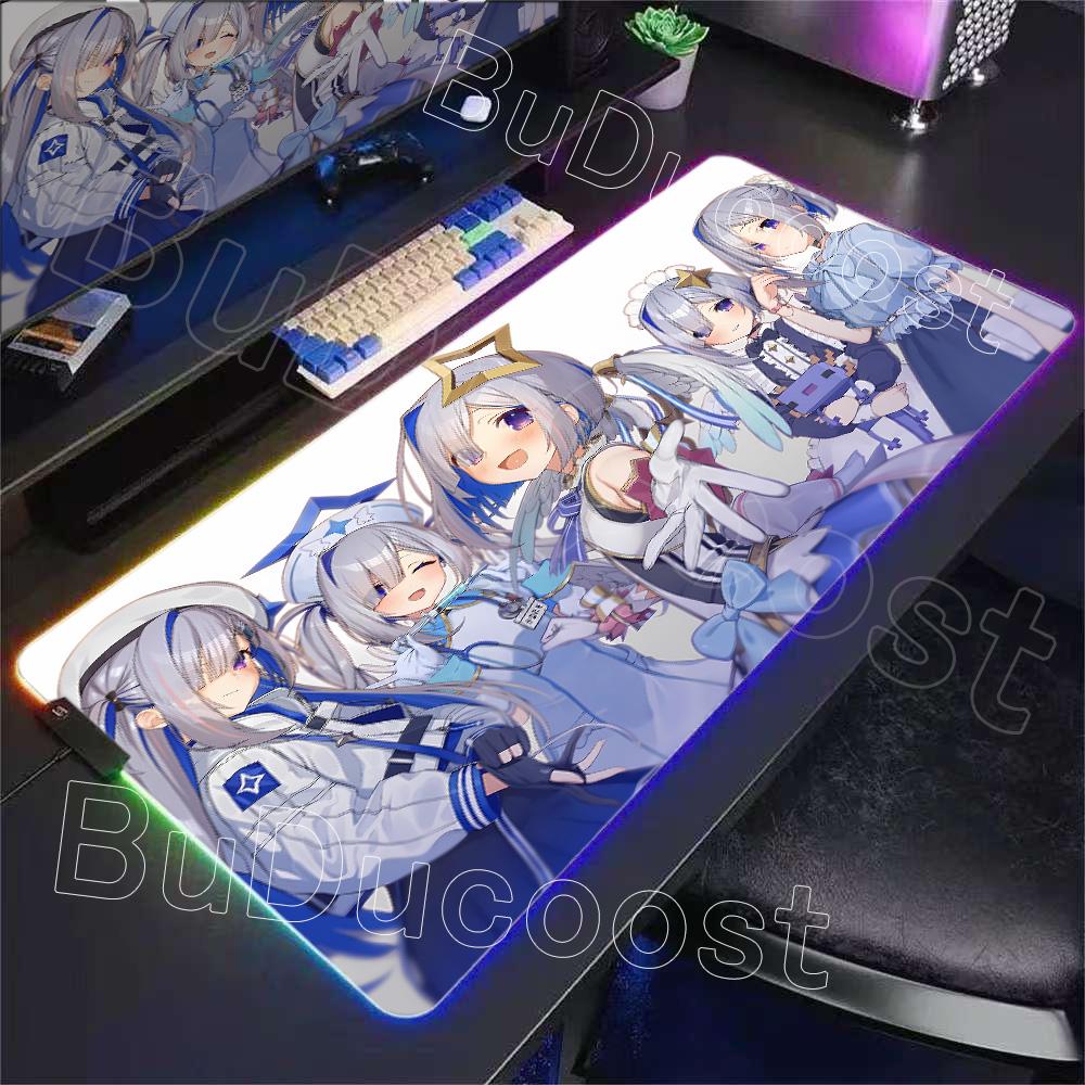 RGB Glowing HD Anime Mousepad Pretty Abime Girl Mouse Pad Hololive Amane Kanata Desk Mat Computer PC Cabinet Kawaii Keyboard Pad