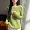 Peacock Tail Hollow Knit Sweater: Fine Wool, Skin-Friendly, Breathable, Solid Color, Lazy Style, Long Sleeve Base Layer