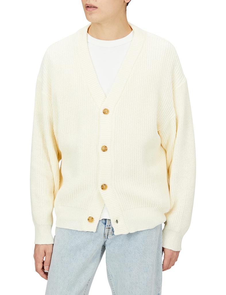 Improves Men's High Bulky Ribbed Cardigan, Size 50360, White, Size M