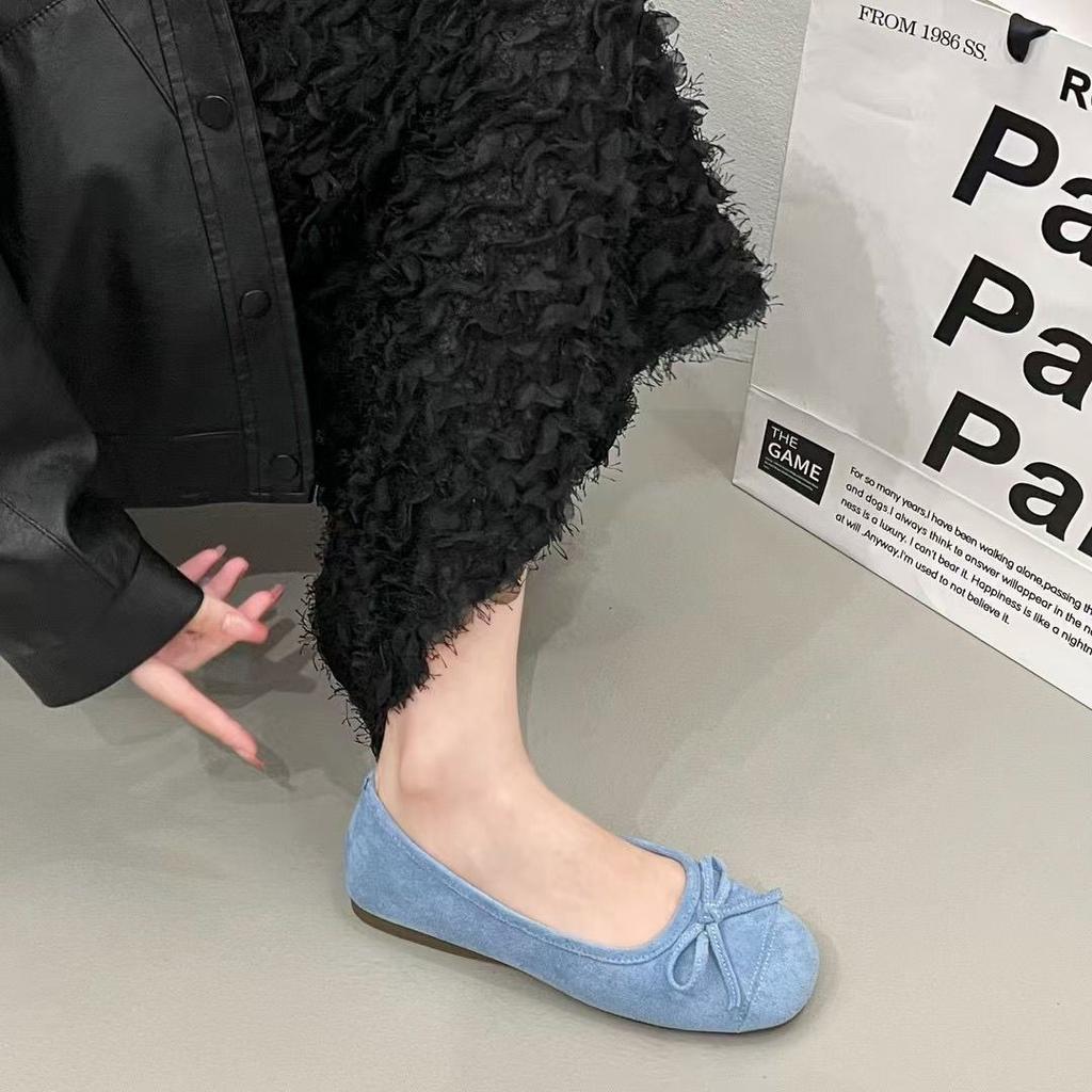 French Bow Light Mouth Single Shoes 2025 Flat Bottom Gentle Evening Shoes with Skirt Candy Color Round Head Ballet Shoes