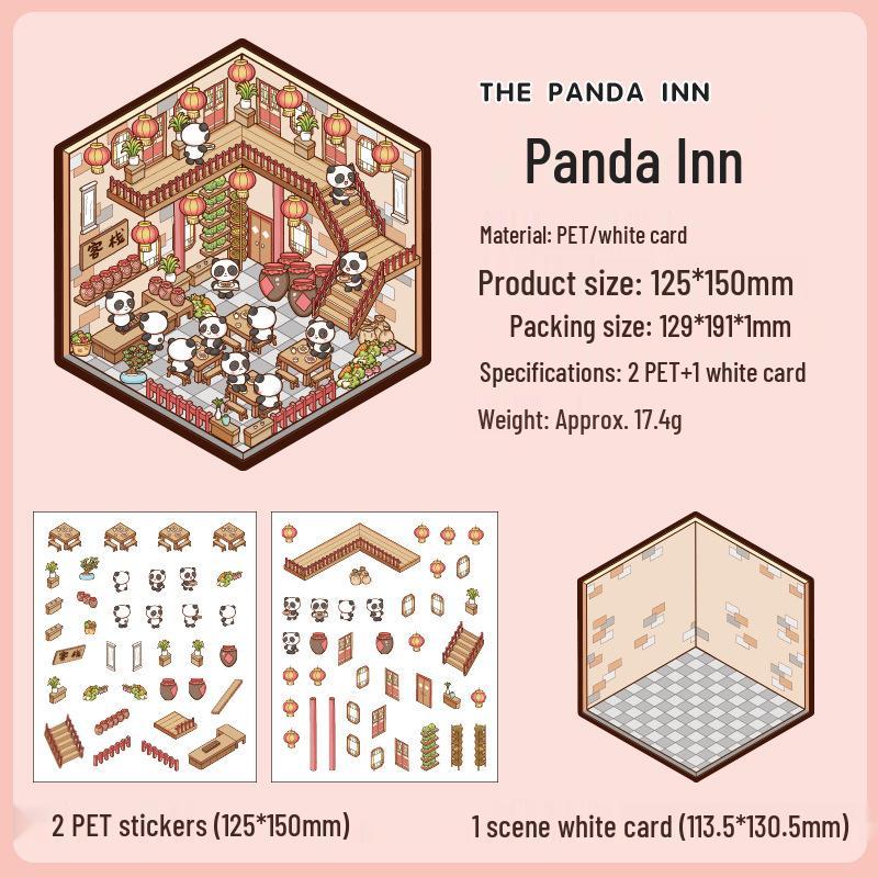 Panda House 3D Cartoon Pet Stickers: DIY Miniature Landscape & Educational Journal Decorations