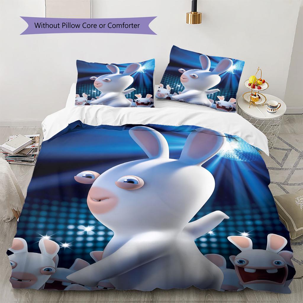 Rabbids Invasion Smile Bedding Quilt Set Quilt Cover Pillowcase Home Decoration Birthday Gift (1 * duvet cover + 2 * pillowcase, without core)