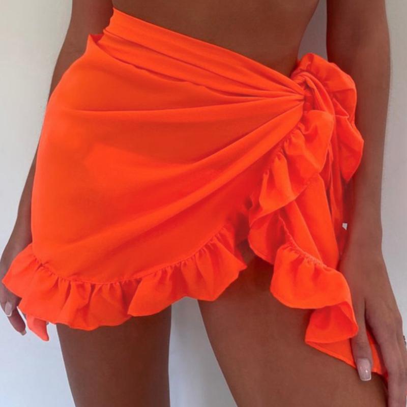 50x140CM Beach Dresses Mesh Mini Ruffle Skirts Women Cover Up Tassel Dress Chiffon Blouse
