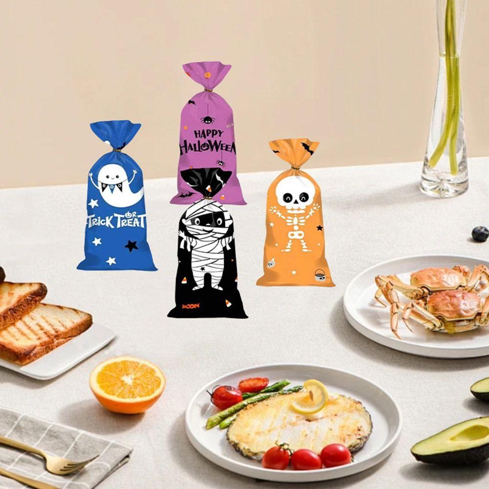 50PCS with Ties Halloween Gift Bag Cartoon Storage Bag Creative Candy Cookies Bag Halloween