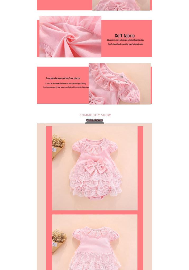 Korean Sweet Summer Multi-layer Mesh Bow Lace Neckline Cotton Baby Outfit (0-1 Year)