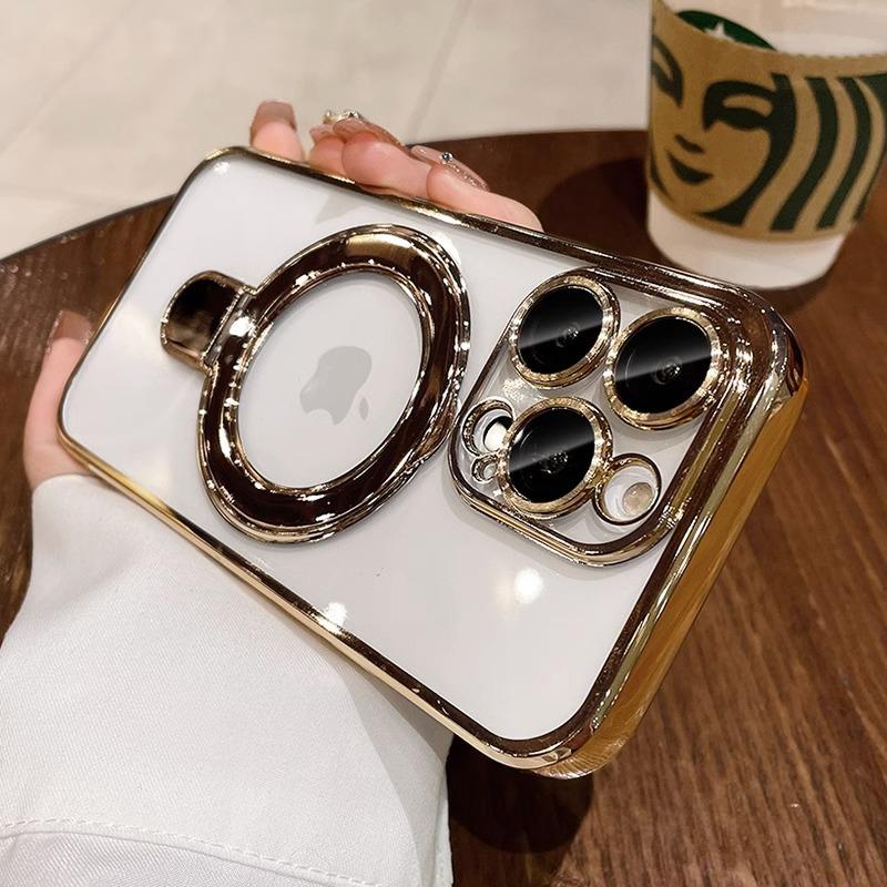 Applicable To Apple 15 Mobile Phone Case Electroplated Magnetic Bracket IPhone 16 Promax Protective Case 14 Wireless Charging