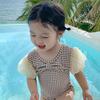Girls' Sweet Japanese Style Plaid One-Piece Swimsuit: Quick-Drying, Sun-Protective, Fashionable Princess Design