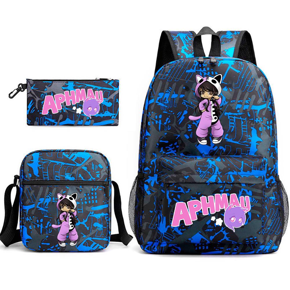 Spielwaren Aphmau Schultasche Cartoon Rucksack Federmäppchen Umhängetasche Dreiteiliges Set