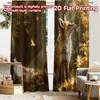 2pcs, 2D FLAT PRINTING Curtains (Without Rod) Autumn Fox Halloween Festival Creative Curtains Polyester Curtains Decorations