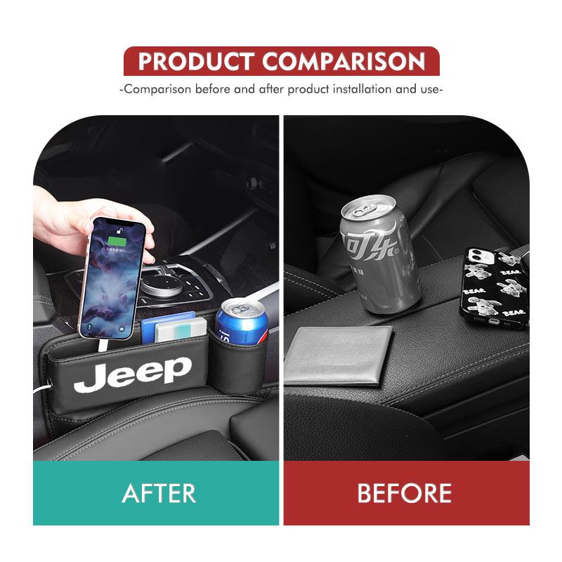 CXVSUD1 For Jeep Leather Car Seat Gap Organizer Crevice Side Storage Box Filler Side Storage Pocket With Cup Holder Grand Cherokee