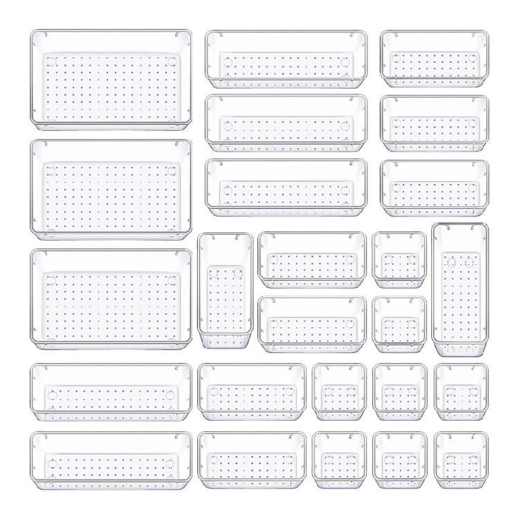 Clear Drawer Organiser Trays Set Desk Drawer Dividers Bathroom and Dresser Drawer Storage Bins Set For Kitchen Office