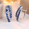 Small Round Stone  Blue Crystal Hoop Earrings For Women Vintage Silver Color Ear Buckle Wedding Jewelry Mother's Day Gift