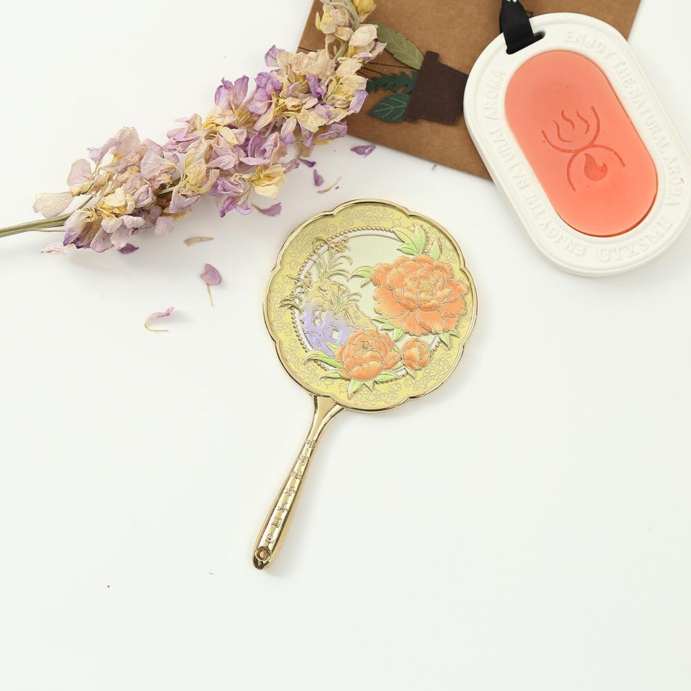 Peony Chinese Style Metal Mirror Portable Vanity Mirror Cute Flower Handheld Mirror  Bedroom