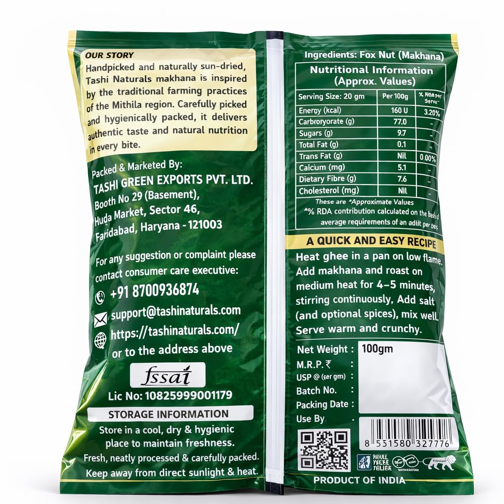 Tashi Naturals Makhana Puffed Snack, 100g