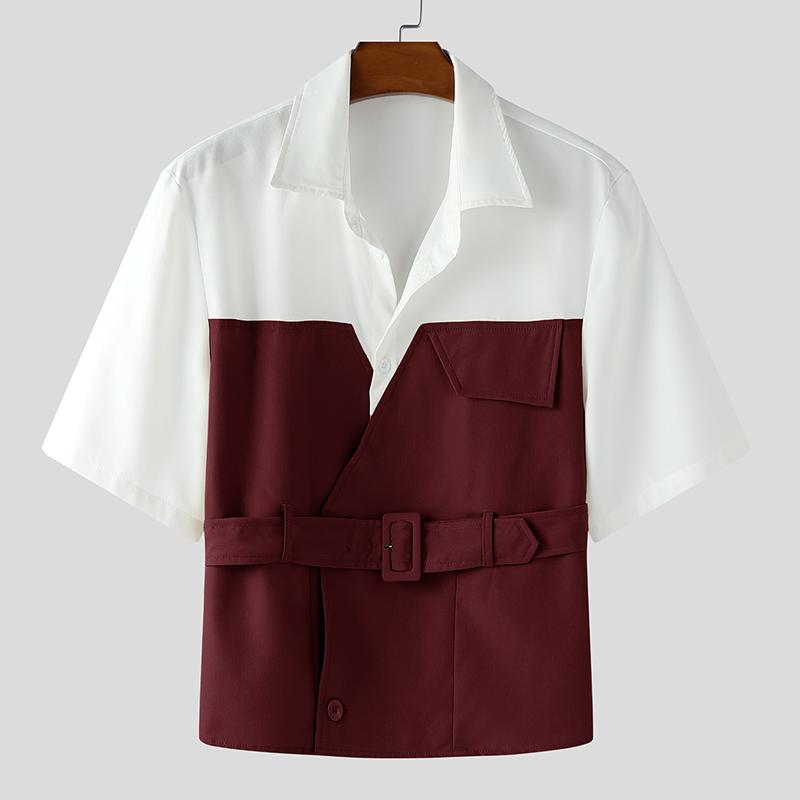 

INCERUN Мужские рубашки оверсайз с лацканами, с короткими рукавами, со строчкой, повседневные, свободные, короткие 5XL