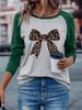 Fashion Leopard Bow Print Woman Shirt Casual Long Sleeve T-shirt