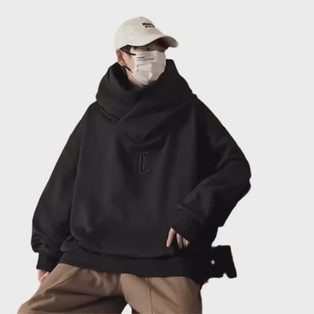 Men's High Collar Hooded Sweatshirt - Autumn/Winter Trendy Loose Fit for Couples