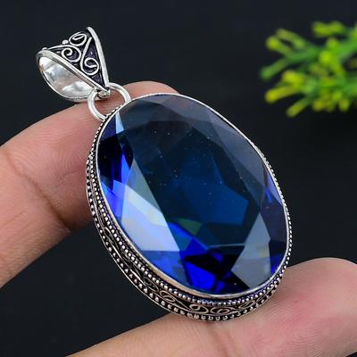 Prírodný drahokam London Blue Topaz Prívesok zo striebra rýdzosti 925 2,25" Z2u35