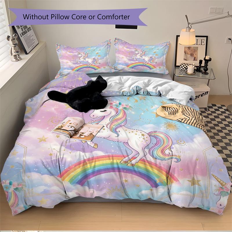Unicorn Dreams Rainbow Sky Print 3Pcs Bedding Setduvet Cover With 2 Bedropillowcase Home Birthday Gift